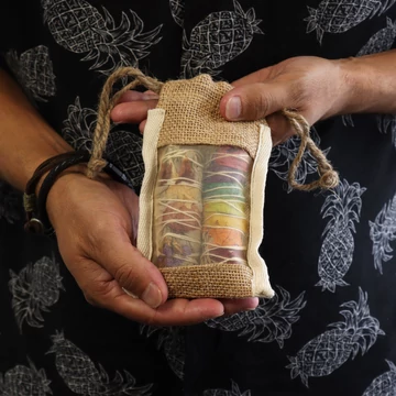 Pamutvászon ajándékzsák organza ablakkal 10×15 cm